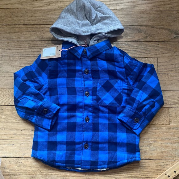 NWT Boden Kids' Hooded Check Fleece Lined Flannel Button-Up Shirt (Sz 2-3Y) - Picture 2 of 8